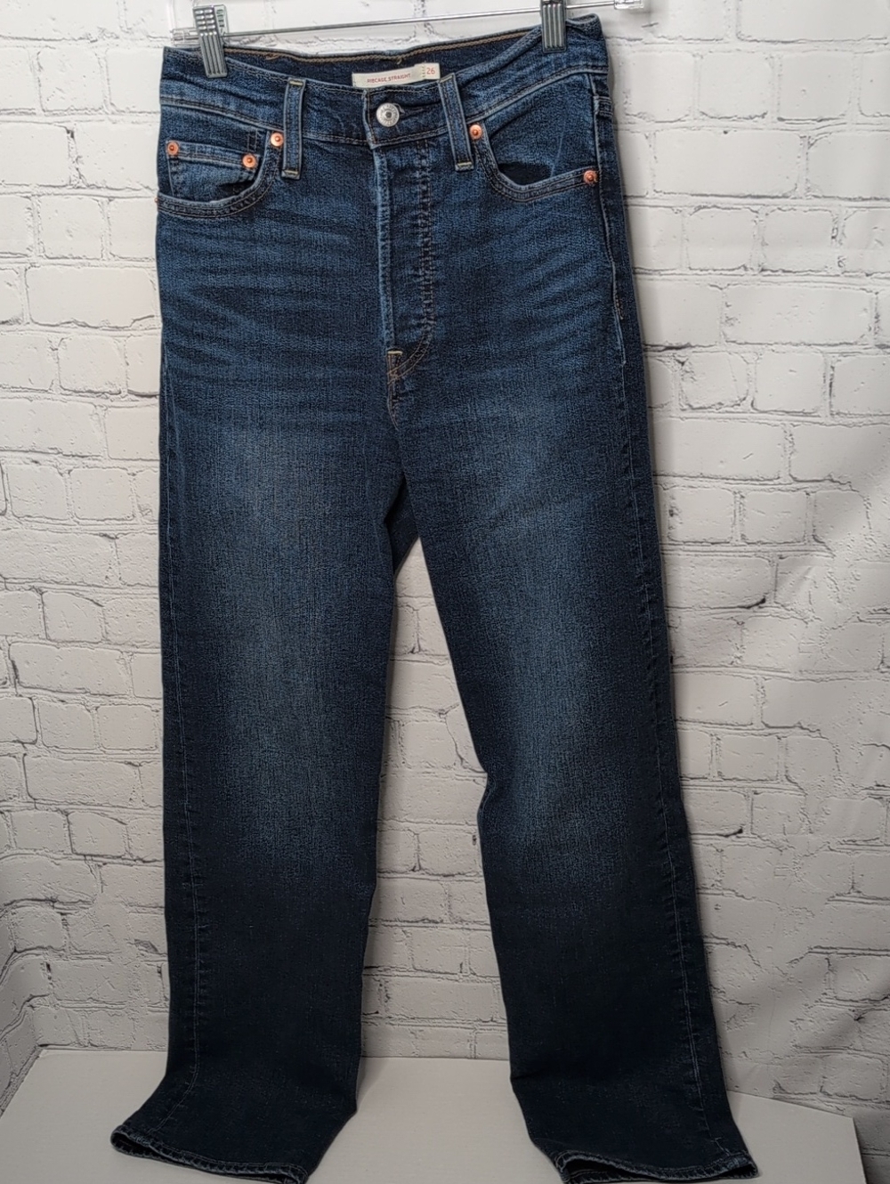 Levis Ribcage Straight Leg Button Fly Jeans Dark Wash - Picture 3 of 8